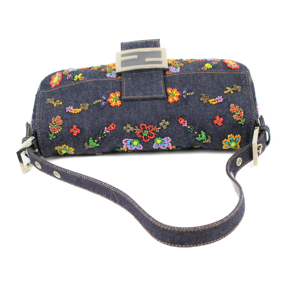 Fendi Navy Blue Mamma Bucket Multicolor Beaded Bag Shoulder Denim - Picture 5 of 7